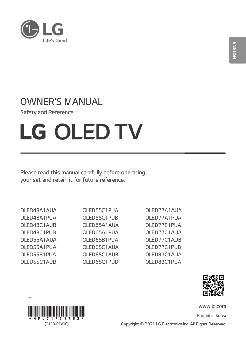 Image de la première page du manuel de l'appareil OLED65A1PUA