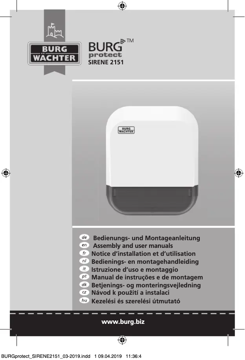Page 1 de la notice Manuel utilisateur Burg Wächter Sirene 2151