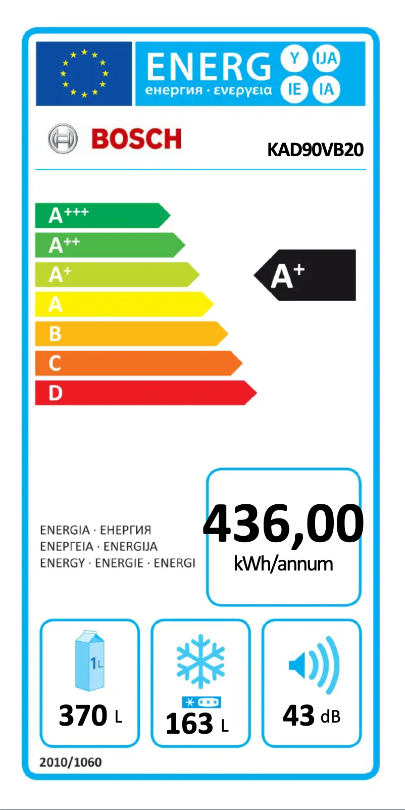 Page 1 de la notice Label énergétique Bosch KAD90VB20