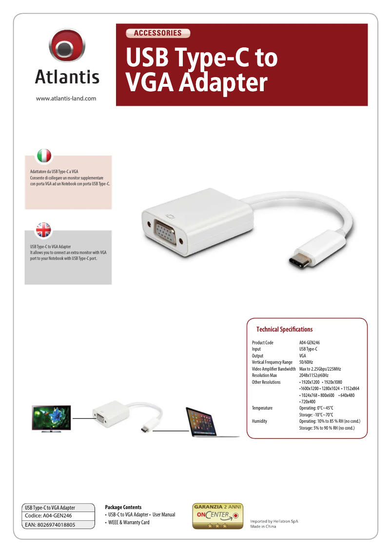 Page 1 de la notice Manuel utilisateur Atlantis Land A04-GEN246