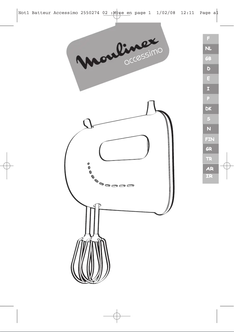Page 1 de la notice Manuel utilisateur Moulinex HM200031