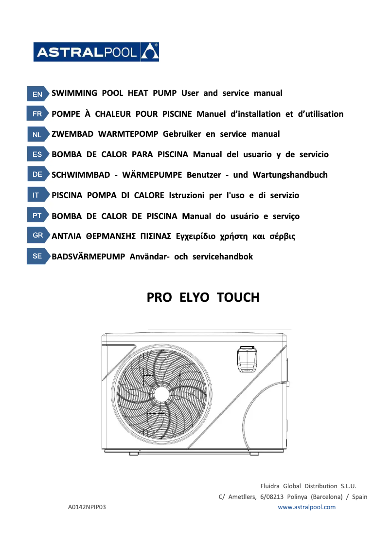 Page 1 de la notice Manuel utilisateur AstralPool Pro Elyo Touch