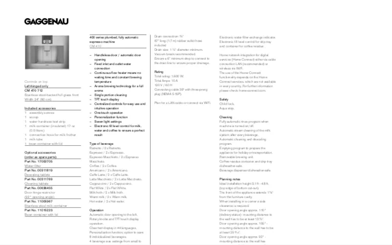 Page 1 de la notice Fiche technique Gaggenau CM470712