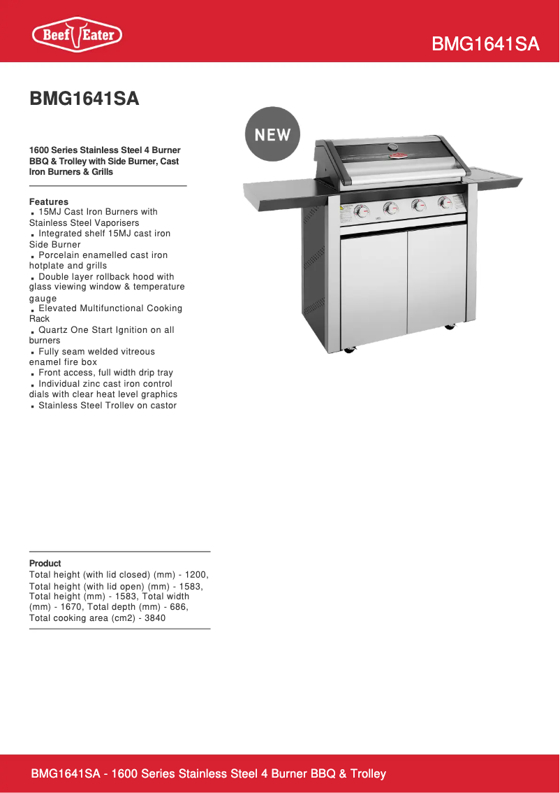 Page 1 de la notice Fiche technique BeefEater 1600 Series BMG1651SA