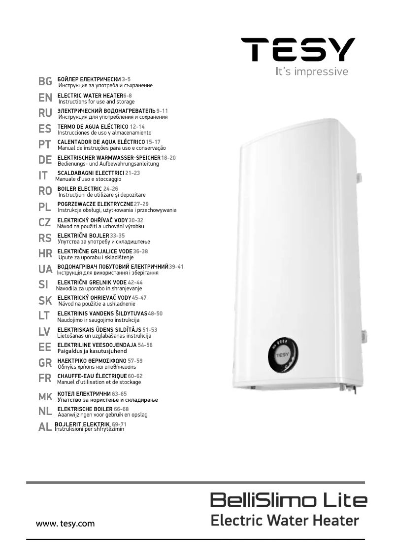 Page 1 of the manual Quick Start Guide Tesy BelliSlimo Lite 50
