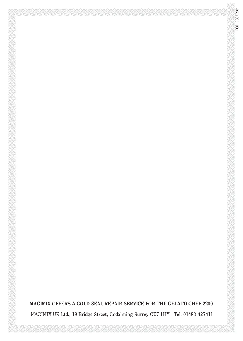 Image de la première page du manuel de l'appareil Gelato Chef 2200