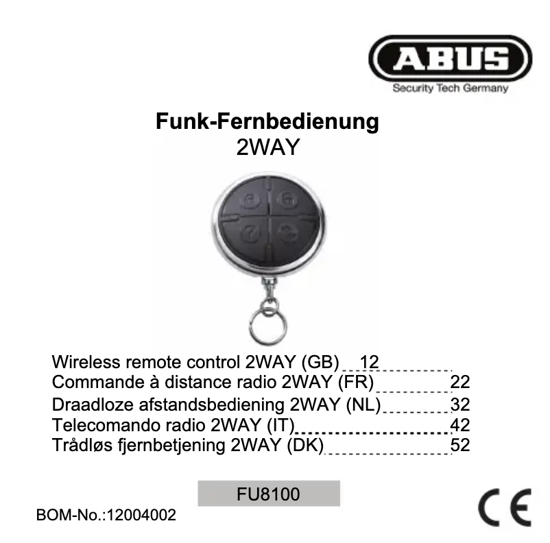 Page 1 de la notice Manuel utilisateur Abus Secvest 2WAY FU8100