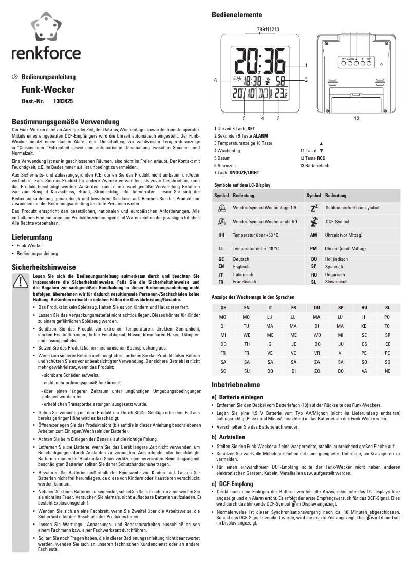 Page 1 of the manual User Manual Renkforce 1383425