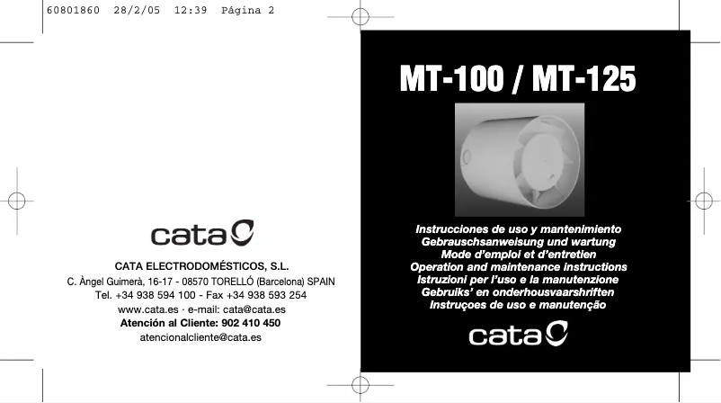 Página 1 del manual Manual de usuario CATA MT-125