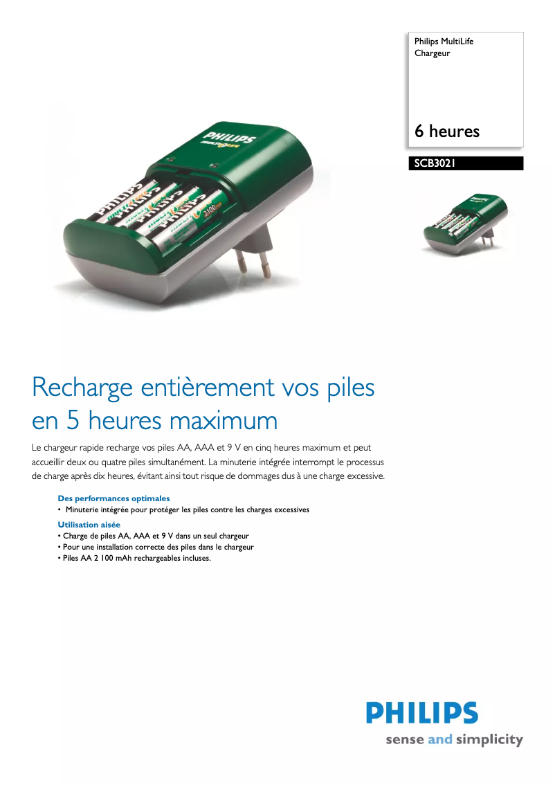 Page n°1 - Fiche technique Philips Multilife SCB3021