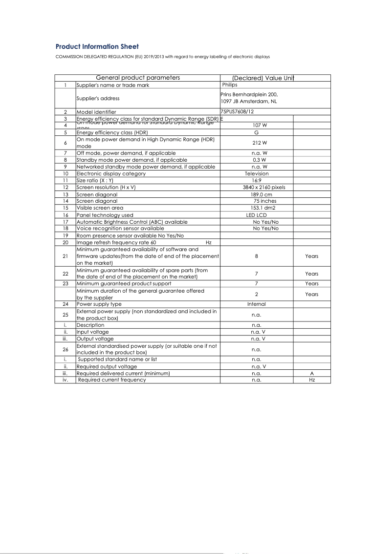 Image de la première page du manuel de l'appareil 75PUS7608
