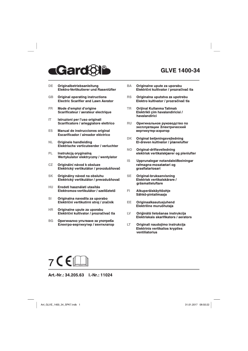 Page n°1 - Manuel utilisateur Gardol GLVE 1400-34