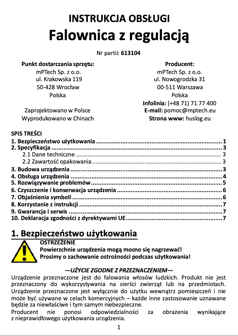 Page 1 de la notice Manuel utilisateur Huslog BE-570134