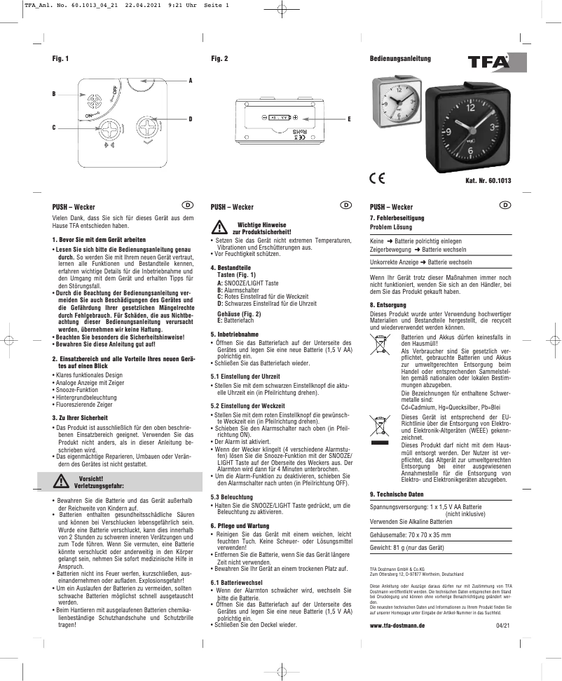 Imagen de la primera página del manual del dispositivo Push 60.1013.54