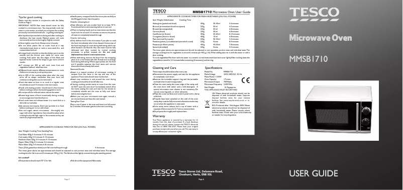 Página 1 del manual Manual de usuario Tesco MMSB1710