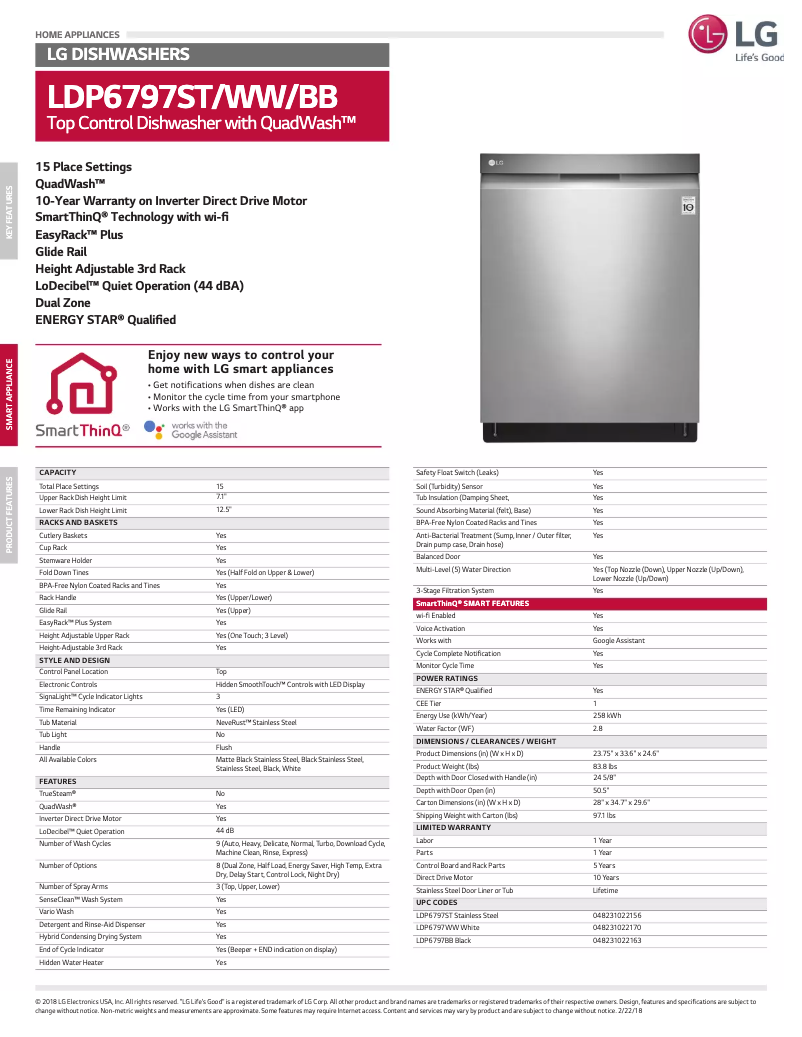 Page 1 de la notice Fiche technique LG LDP6797ST