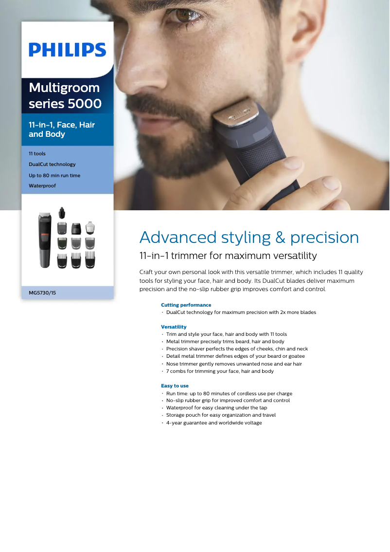 Página 1 del manual Ficha técnica Philips Series 5000 MG5730