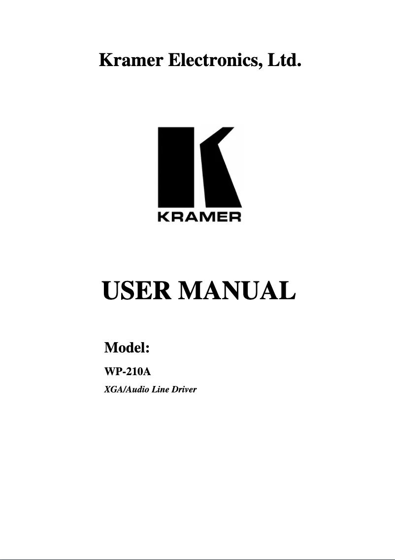 Page n°1 - Manuel utilisateur Kramer WP-210A
