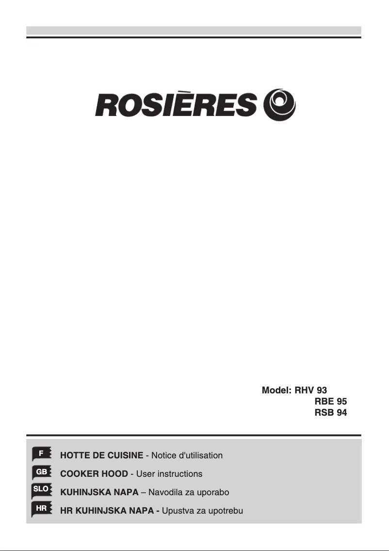 Page 1 de la notice Manuel utilisateur Rosieres RHV93IN