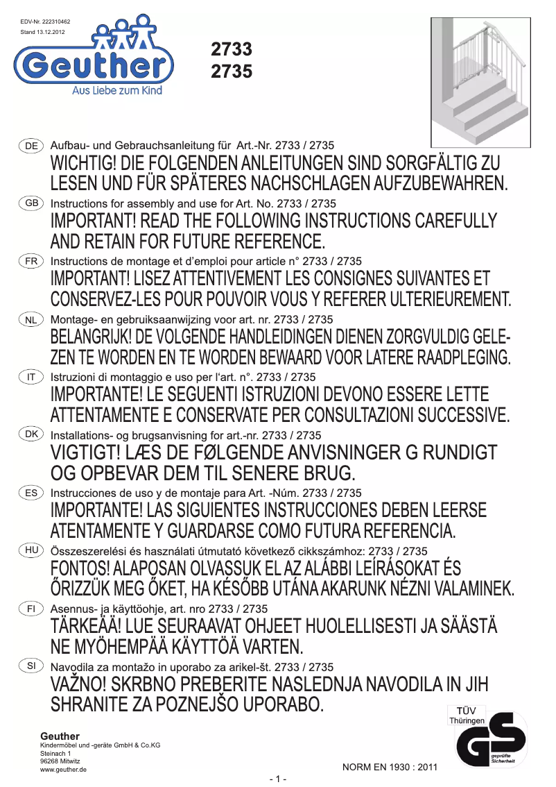 Page n°1 - Manuel utilisateur Geuther 2733