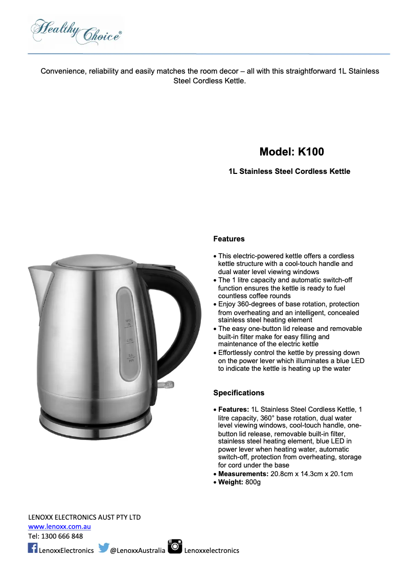 Image de la première page du manuel de l'appareil K100