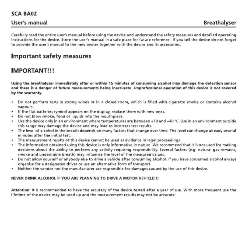 Page 1 de la notice Manuel utilisateur Sencor SCA BA02