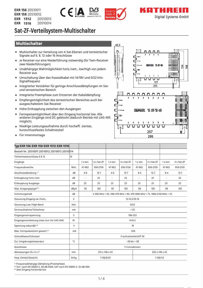 Page 1 de la notice Manuel utilisateur Kathrein EXR 158