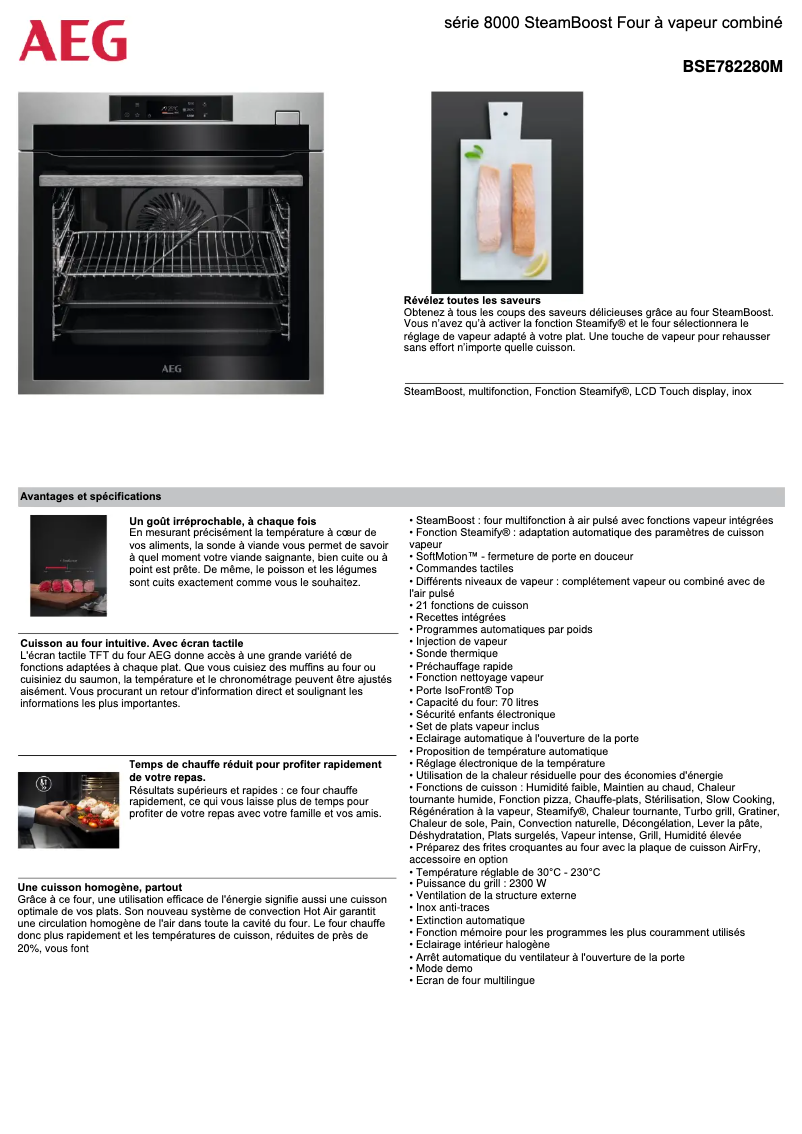 Page 1 de la notice Fiche technique AEG BSE782280M