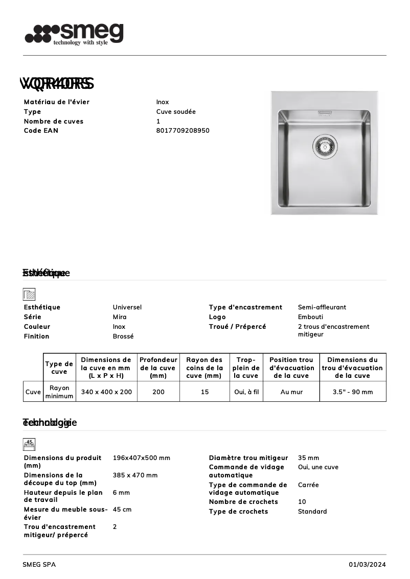 Image de la première page du manuel de l'appareil VQR40RS