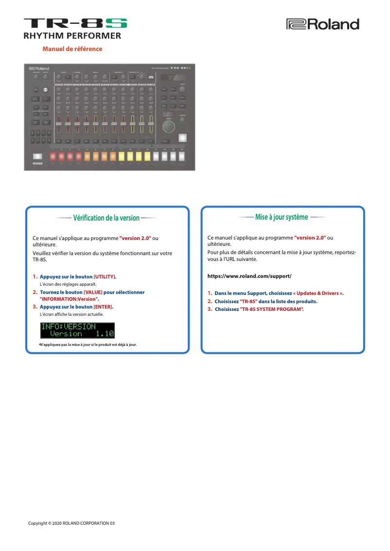 Page n°1 - Manuel utilisateur Roland TR-8S