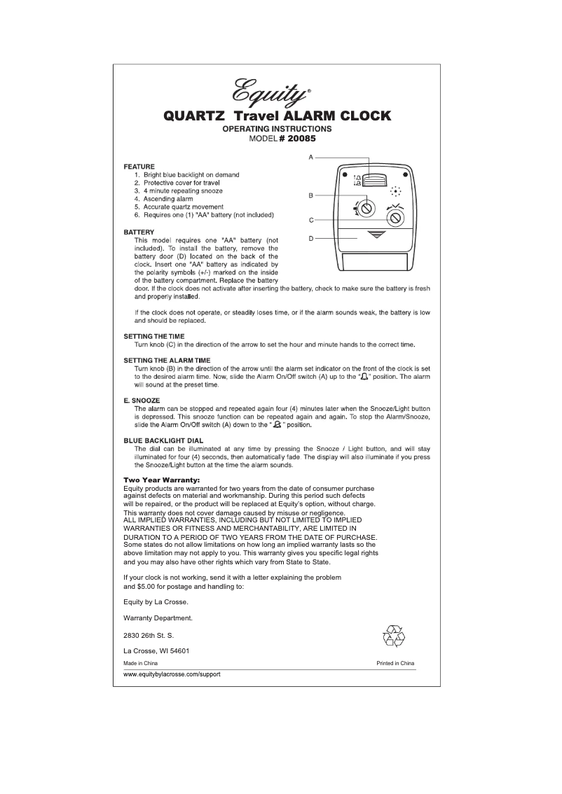 Page 1 de la notice Manuel utilisateur La Crosse Technology 20085
