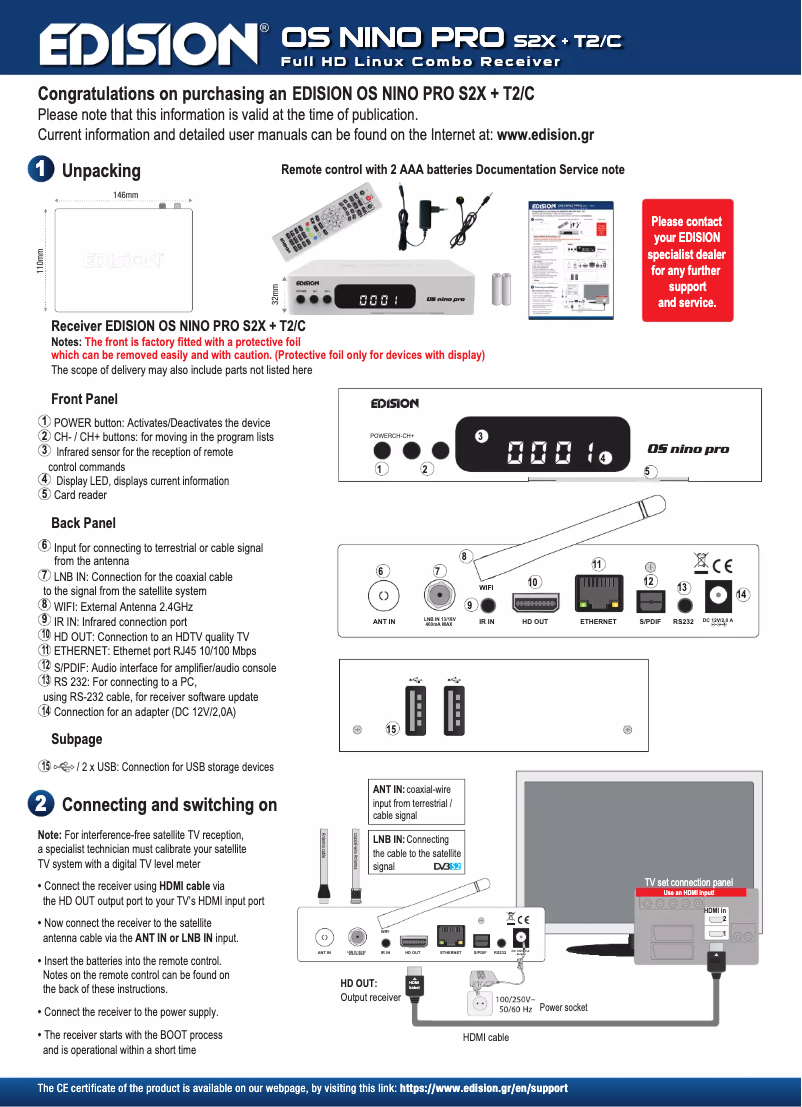 Page n°1 - Manuel utilisateur Edision OS NINO PRO S2X + T2/C