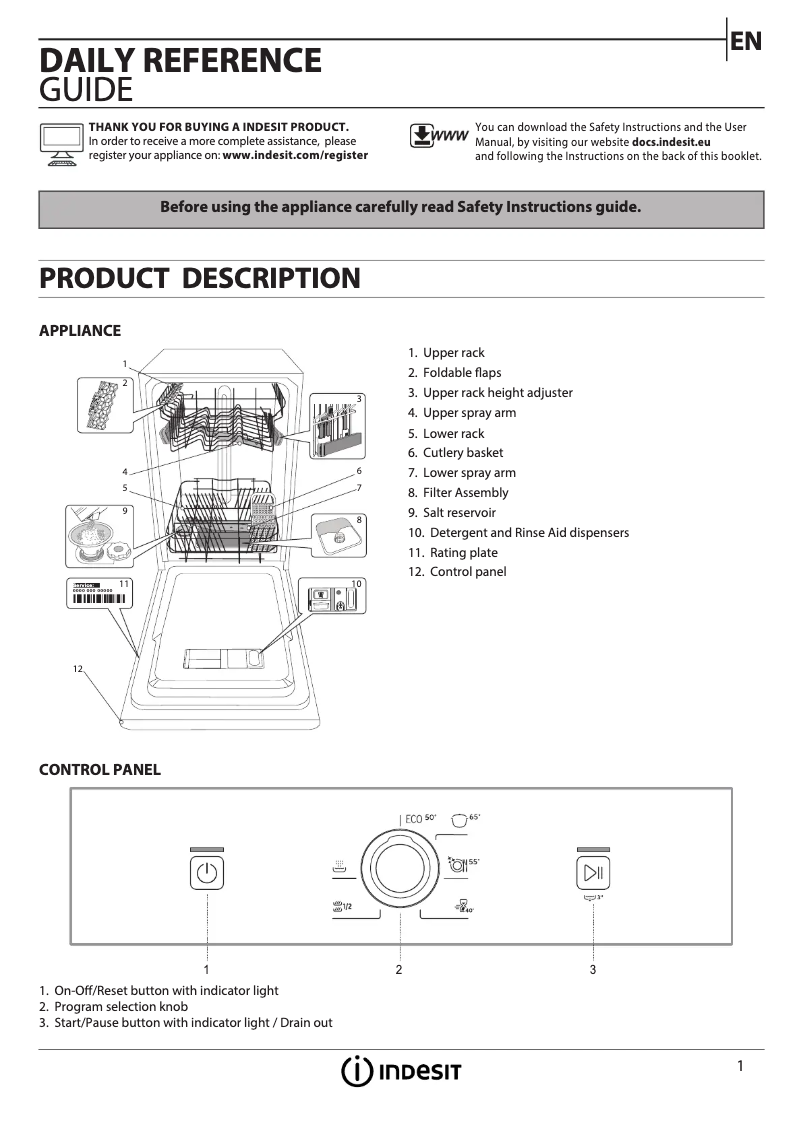 Page n°1 - Manuel utilisateur Indesit DSFE 1B10 S