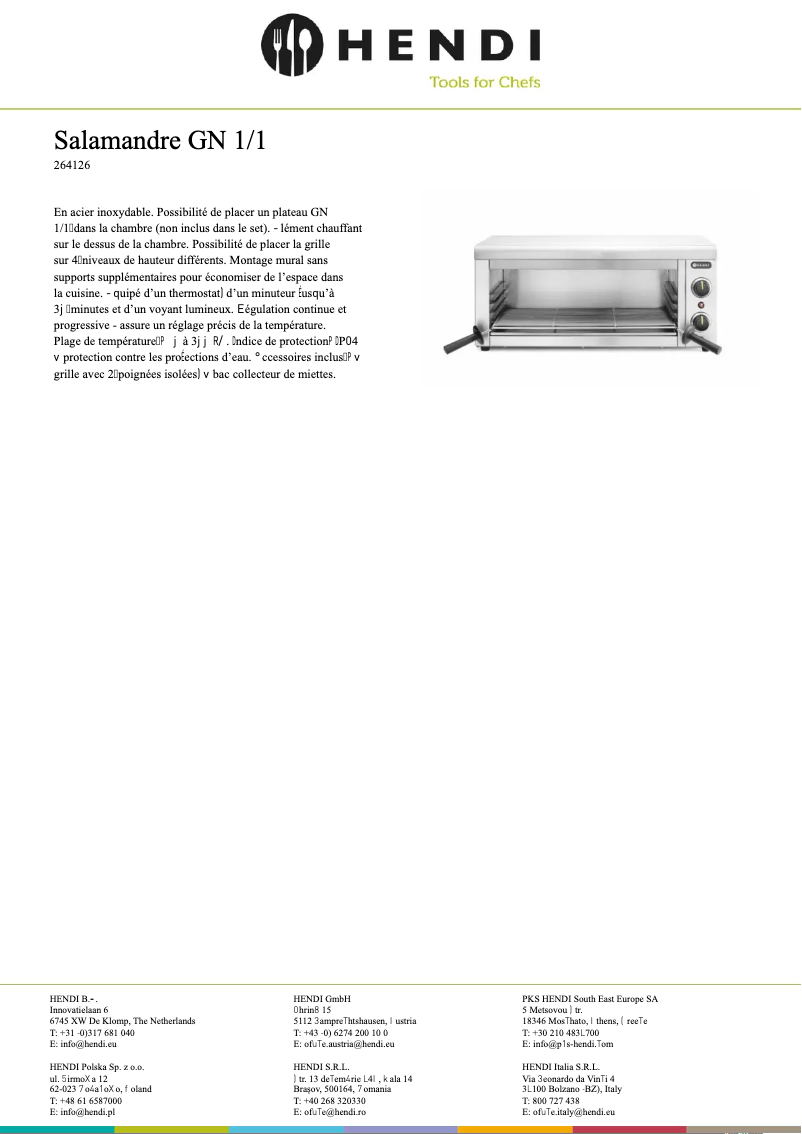 Page n°1 - Fiche technique Hendi 264126