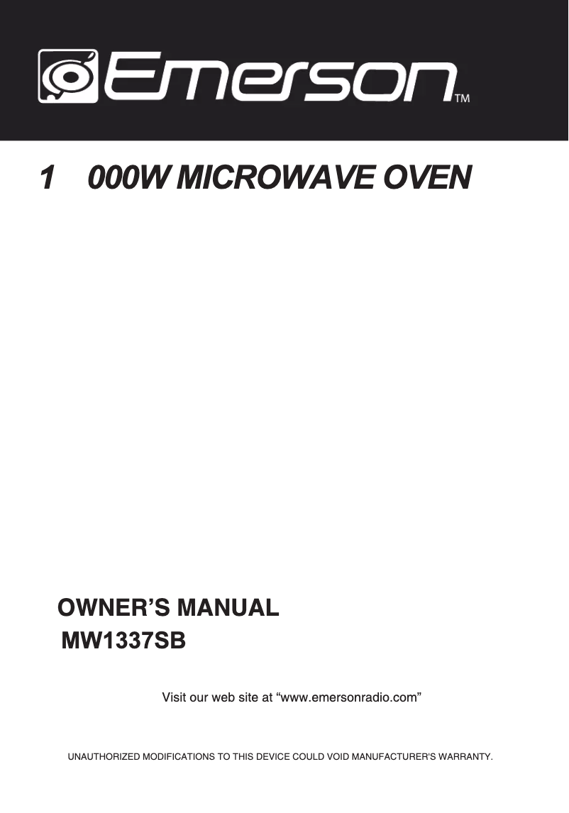 Page 1 of the manual User Manual Emerson MW1337SB
