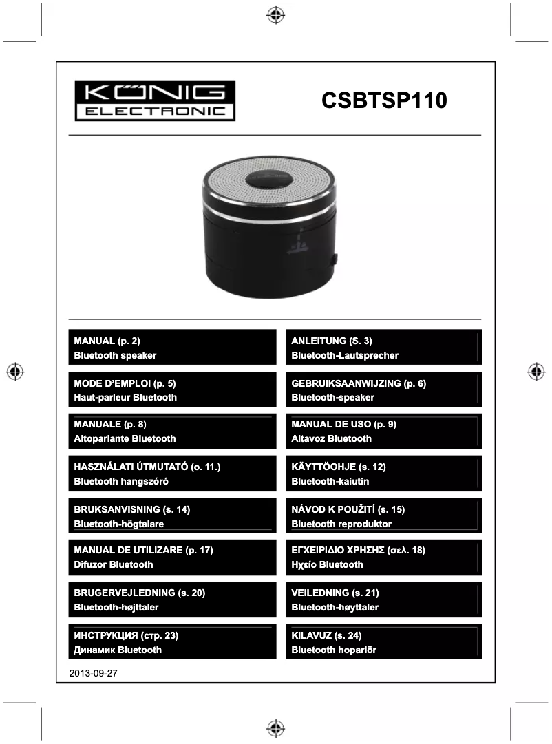 Page n°1 - Manuel utilisateur Konig CSBTSP110