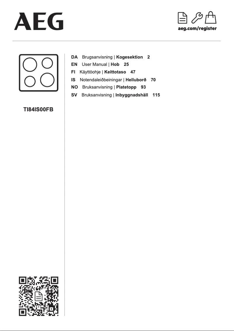 Page n°1 - Manuel utilisateur AEG TI84IS00FB