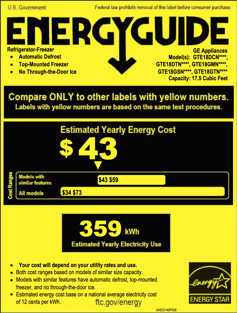 Page 1 of the manual Energy Label GE GTE18GTNRBB
