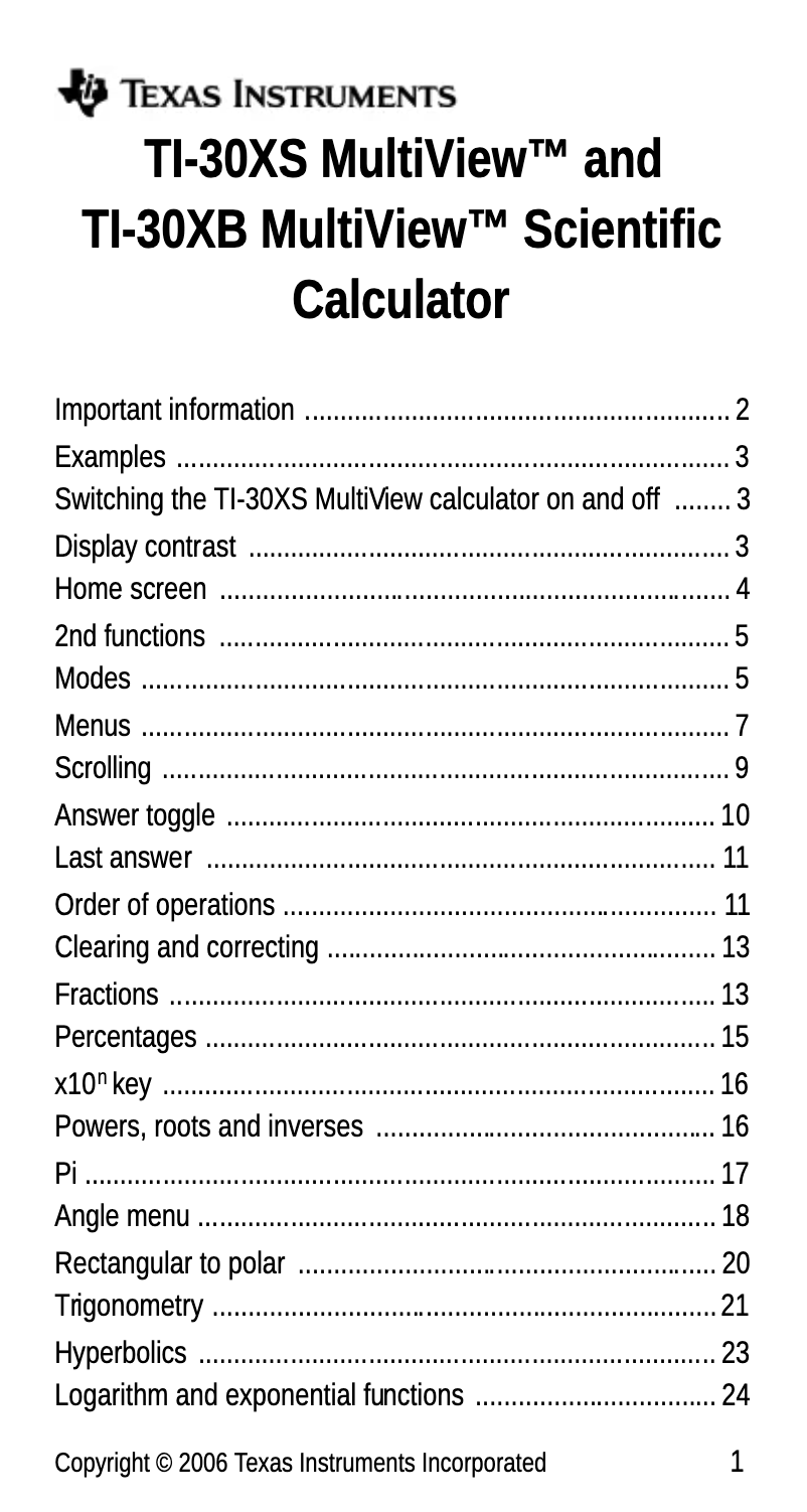 Page 1 de la notice Manuel utilisateur Texas Instruments TI-30XS Multiview