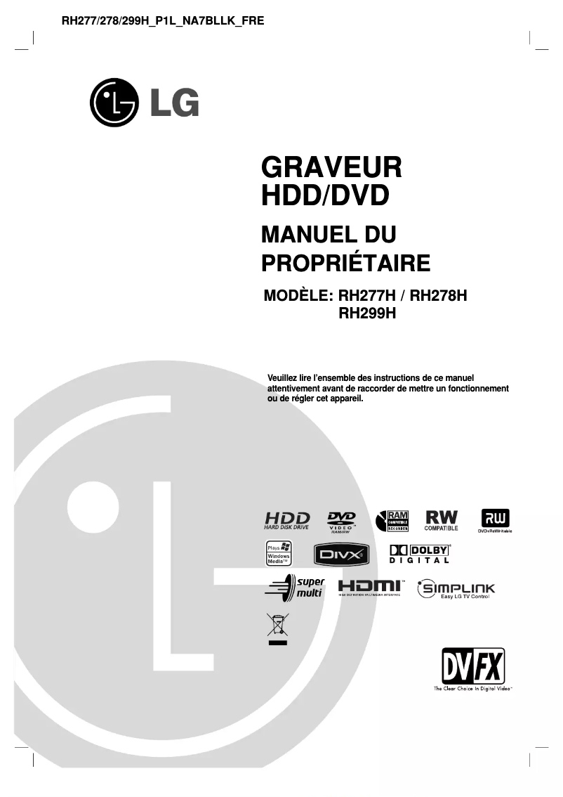 Page 1 de la notice Manuel utilisateur LG RH299H