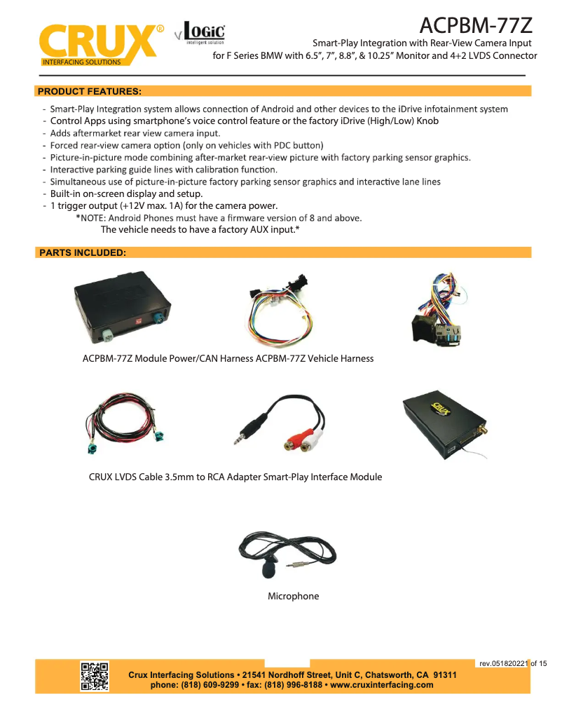 Page 1 de la notice Manuel utilisateur CRUX ACPBM-77Z