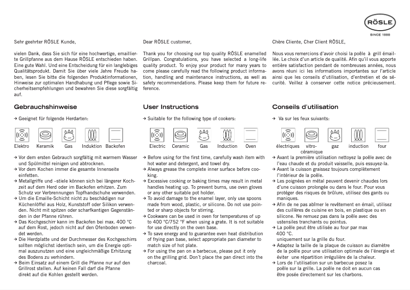 Page 1 de la notice Manuel utilisateur Rösle 26453