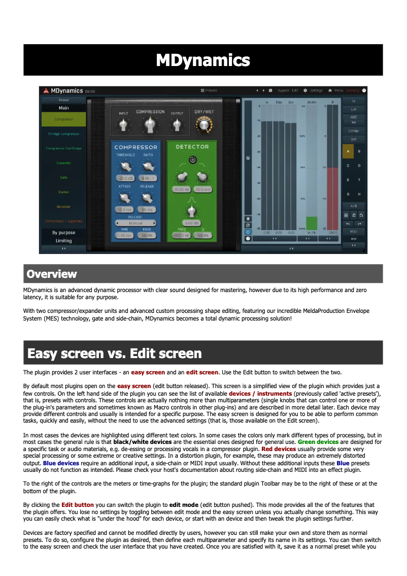 Page n°1 - Manuel utilisateur MeldaProduction Mdynamics