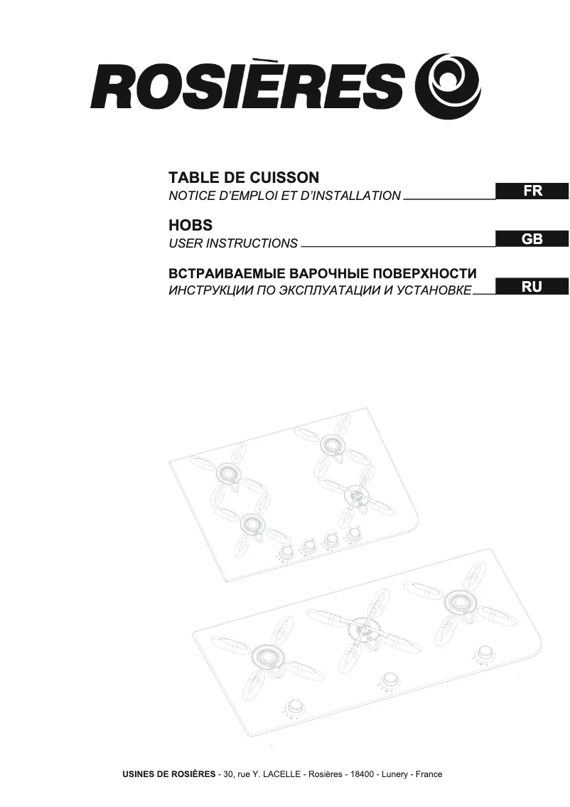 Page 1 de la notice Manuel utilisateur Rosieres RF 9 LPG