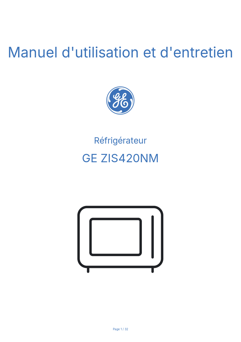 Page n°1 - Manuel d'utilisation et d'entretien GE ZIS420NM