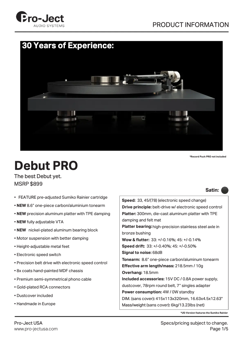 Page n°1 - Brochure Pro-Ject Debut PRO