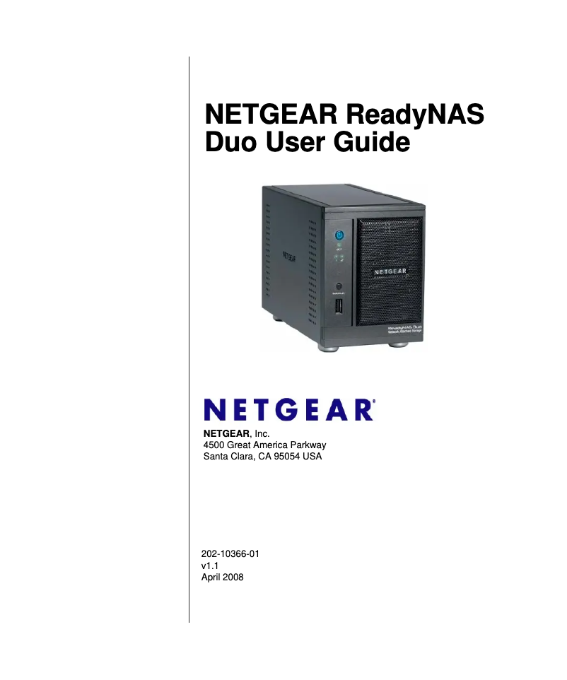 Image de la première page du manuel de l'appareil ReadyNAS Duo