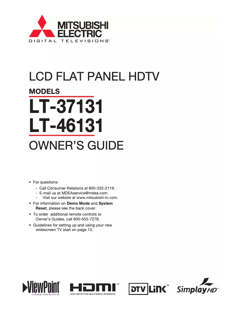 Page 1 de la notice Manuel utilisateur Mitsubishi LT-46131