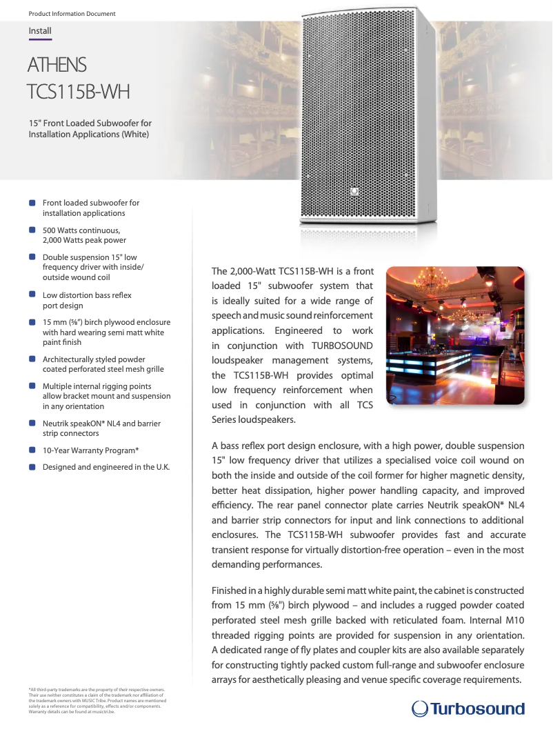 Page n°1 - Fiche technique Turbosound TCS115B