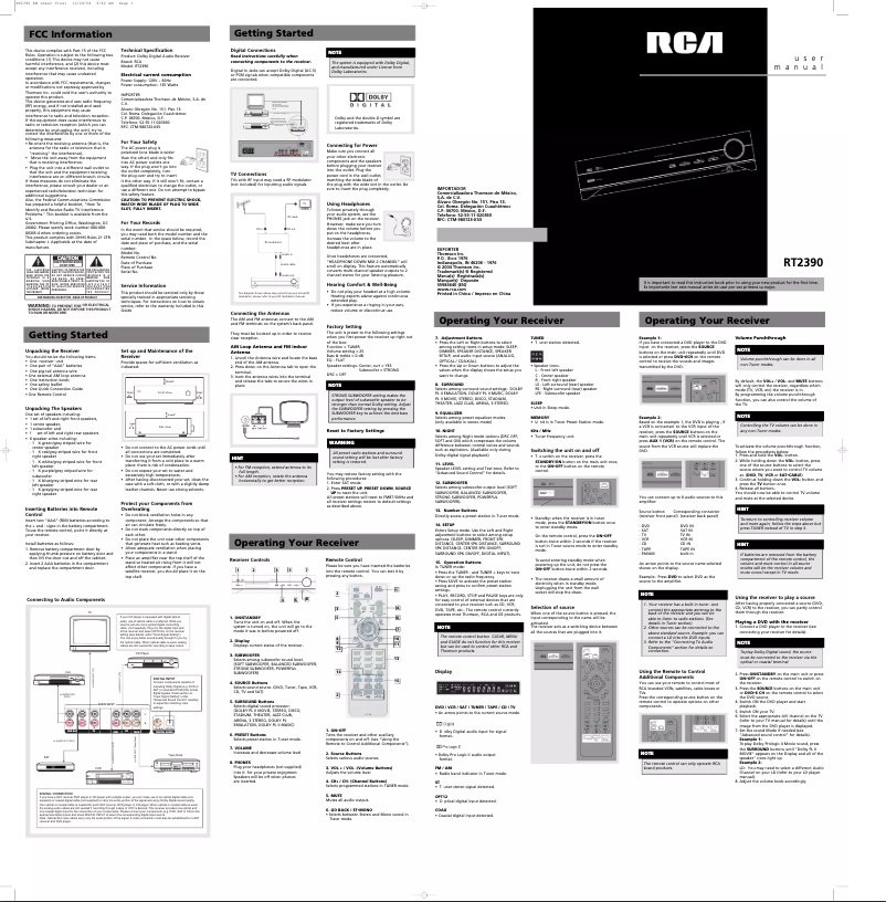 Page n°1 - Manuel utilisateur RCA RT2390
